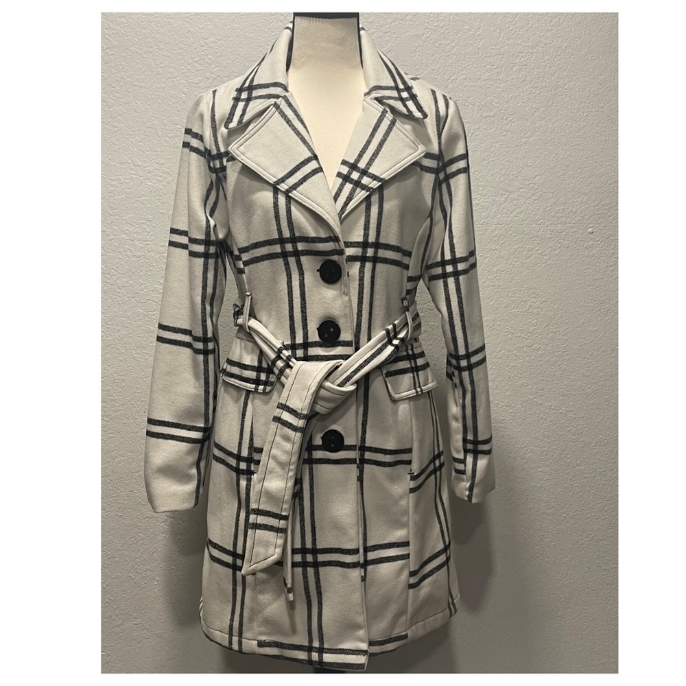Miss Ashley by 26International Plaid Coat w/ Tie Waist Sz M.